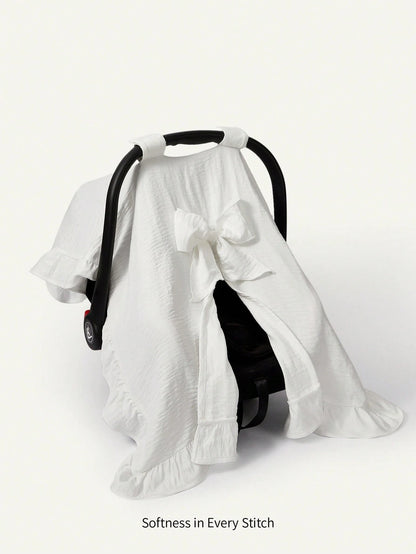 Cozy Pixies 1pc Stroller Cover, White Lace Bow Decor, Outdoor Sun Protection,, Anti-Mosquito, For Baby Stroller