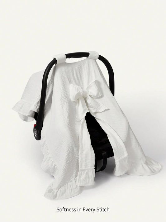 Cozy Pixies 1pc Stroller Cover, White Lace Bow Decor, Outdoor Sun Protection,, Anti-Mosquito, For Baby Stroller