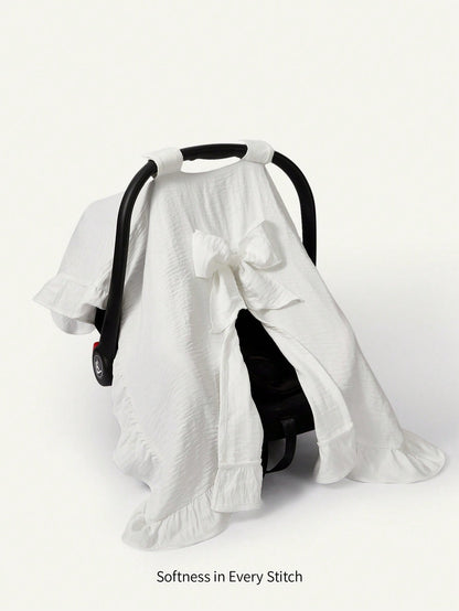 Cozy Pixies 1pc Stroller Cover, White Lace Bow Decor, Outdoor Sun Protection,, Anti-Mosquito, For Baby Stroller