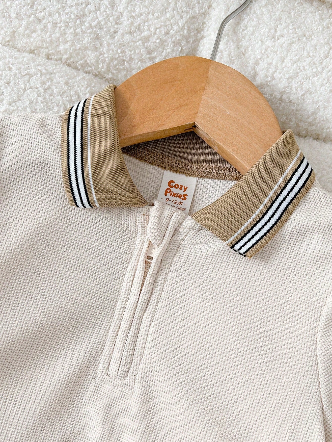 Cozy Pixies 2pcs Baby Boy Soft Knit Polo Collar Short Sleeve Henley Top And Elastic Waist Shorts Set