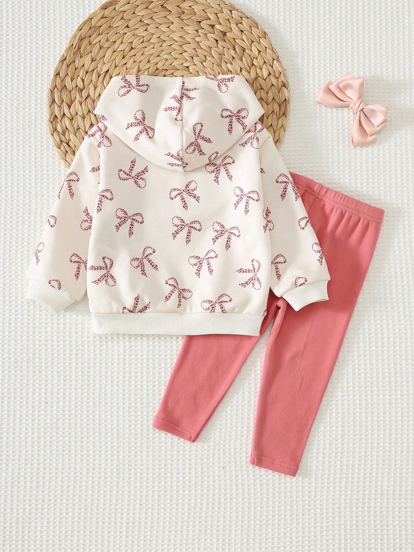 Cozy Pixies Baby Girl Cartoon Cat Leopard Print Bow Pattern Knitted Soft Hooded Long Sleeve Pullover Sweatshirt Elastic Waist Long Pants 2 Pieces Set