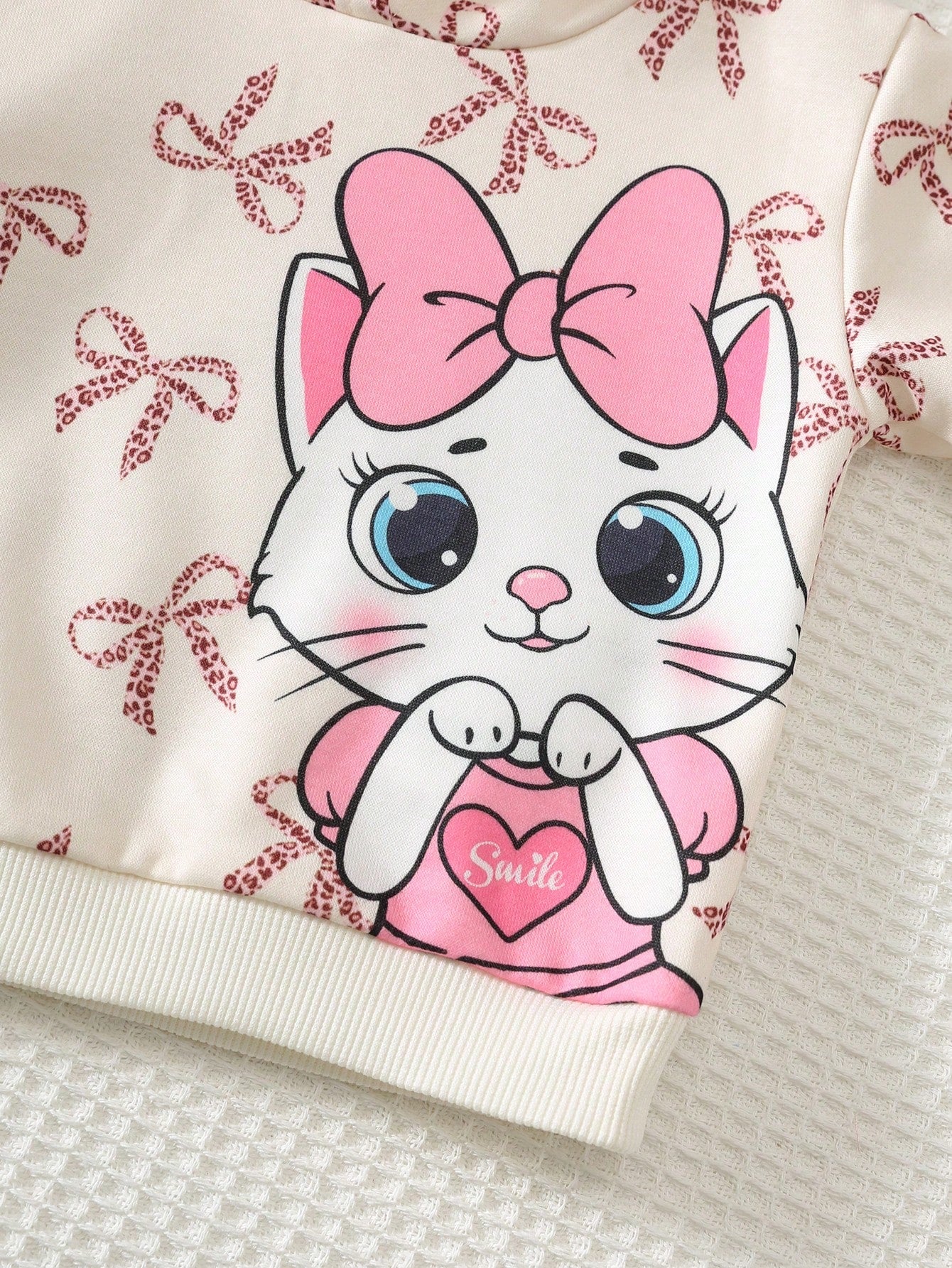 Cozy Pixies Baby Girl Cartoon Cat Leopard Print Bow Pattern Knitted Soft Hooded Long Sleeve Pullover Sweatshirt Elastic Waist Long Pants 2 Pieces Set