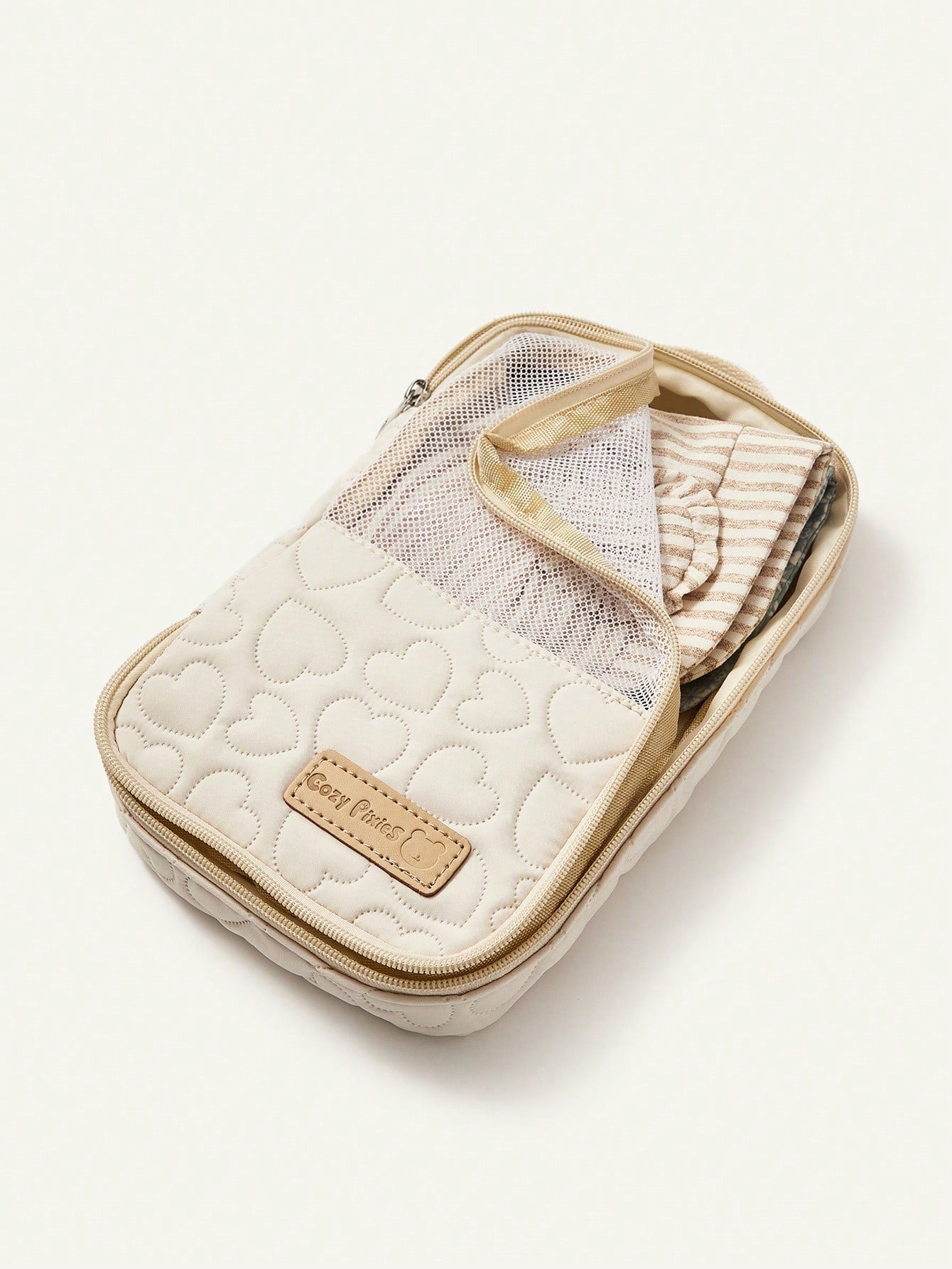 Cozy Pixies Beige Baby Diaper Bag, For Diaper And Outfit Storage, Can Be Placed In Mommy Bag