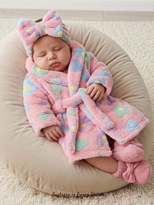 Cozy Pixies Newborn Baby Girl Thermal Lined Thick Crew Neck Long Sleeve Tie Front Robe, Versatile And Comfortable Autumn Winter