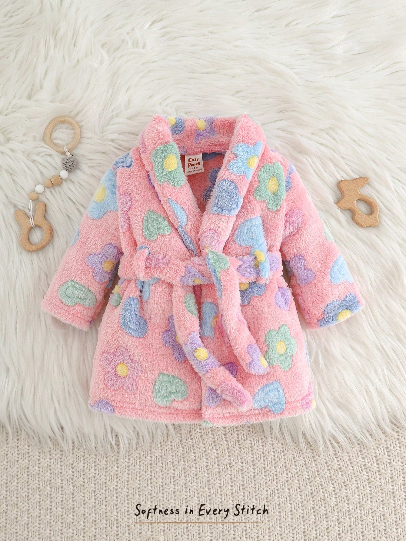Cozy Pixies Newborn Baby Girl Thermal Lined Thick Crew Neck Long Sleeve Tie Front Robe, Versatile And Comfortable Autumn Winter