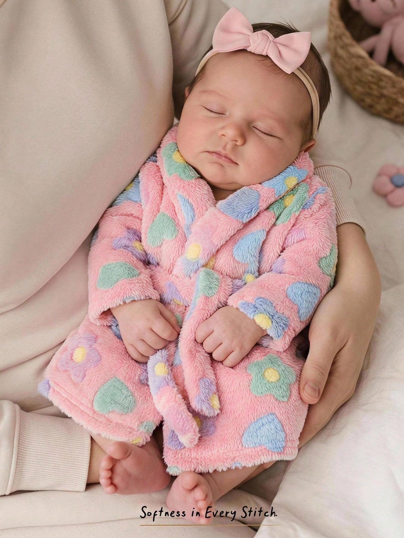 Cozy Pixies Newborn Baby Girl Thermal Lined Thick Crew Neck Long Sleeve Tie Front Robe, Versatile And Comfortable Autumn Winter
