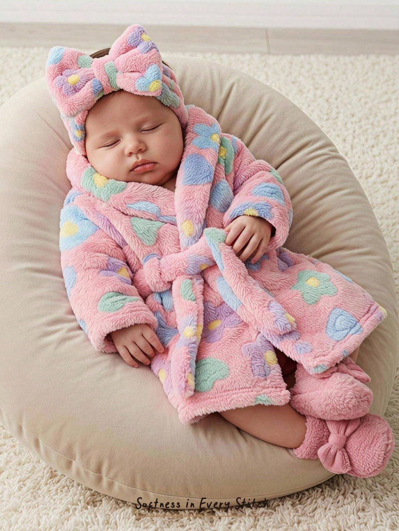 Cozy Pixies Newborn Baby Girl Thermal Lined Thick Crew Neck Long Sleeve Tie Front Robe, Versatile And Comfortable Autumn Winter
