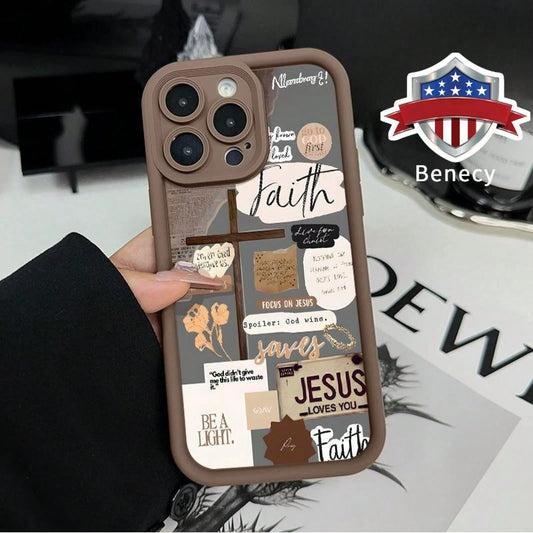 Cross Bible Design Pattern Case For IPhone 16 15 14 Pro Max 13 12 11 XR XS Plus E Soft TPU Bumper Drop Protection Rugged Durable Back Cover For Boy,Suitable For IPhone17 Air
