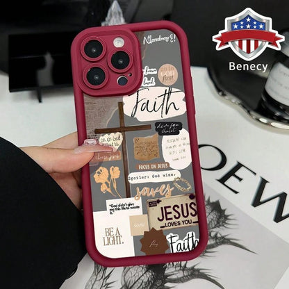 Cross Bible Design Pattern Case For IPhone 16 15 14 Pro Max 13 12 11 XR XS Plus E Soft TPU Bumper Drop Protection Rugged Durable Back Cover For Boy,Suitable For IPhone17 Air