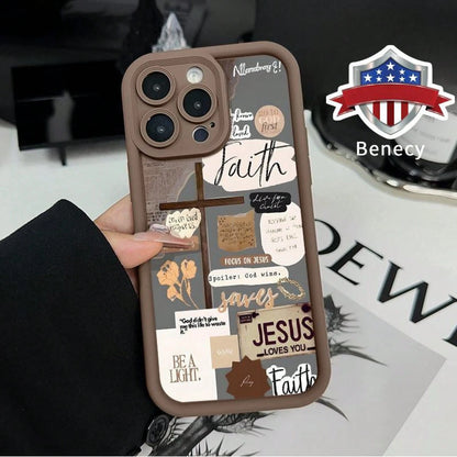 Cross Bible Design Pattern Case For IPhone 16 15 14 Pro Max 13 12 11 XR XS Plus E Soft TPU Bumper Drop Protection Rugged Durable Back Cover For Boy,Suitable For IPhone17 Air