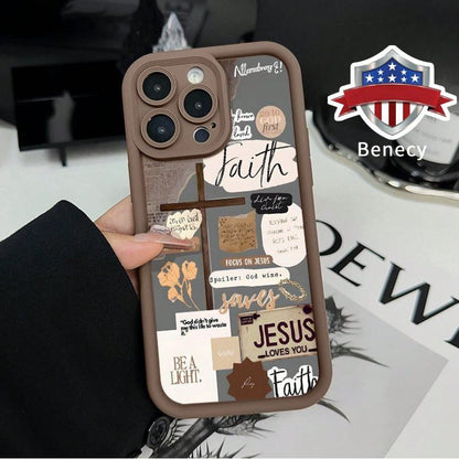 Cross Bible Design Pattern Case For IPhone 16 15 14 Pro Max 13 12 11 XR XS Plus E Soft TPU Bumper Drop Protection Rugged Durable Back Cover For Boy,Suitable For IPhone17 Air