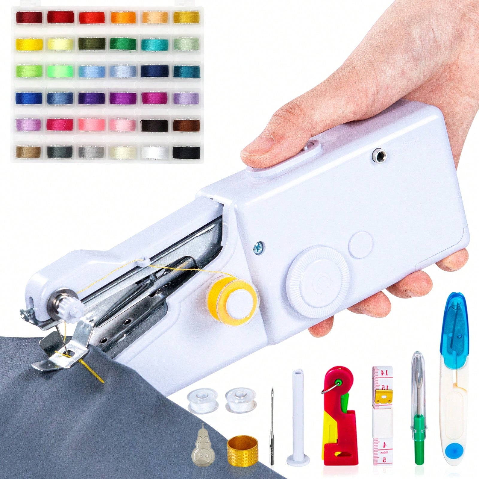 CS-101B Portable Handheld Electric Sewing Machine, Suitable For DIY Sewing, Fabrics, Garments, Travel, Home Use, USB Or AA Battery Powered, Easy To Use, Ideal For Beginners, Compact Size 8.2"X2.7"X1.2