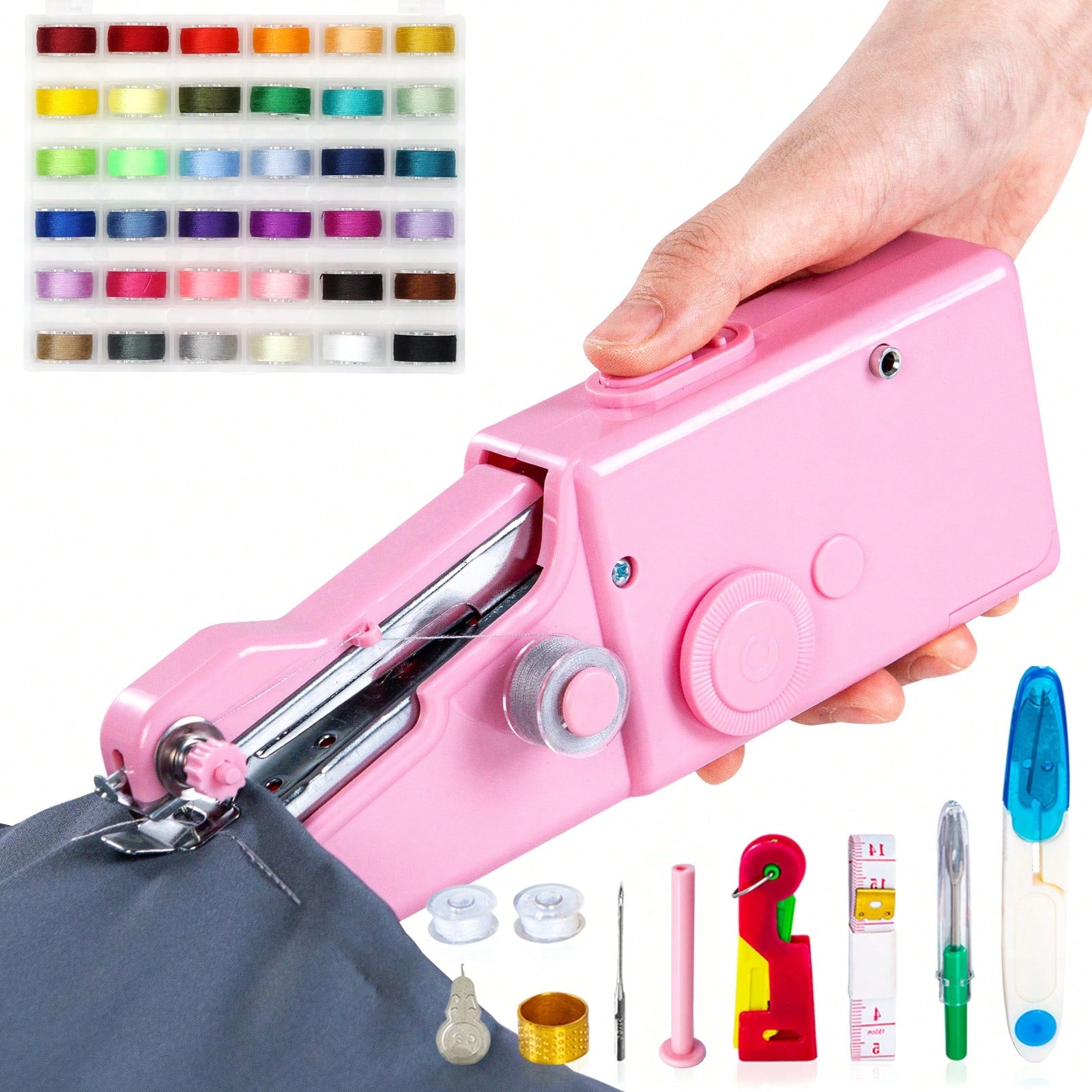 CS-101B Portable Handheld Electric Sewing Machine, Suitable For DIY Sewing, Fabrics, Garments, Travel, Home Use, USB Or AA Battery Powered, Easy To Use, Ideal For Beginners, Compact Size 8.2"X2.7"X1.2