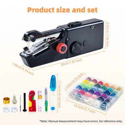 CS-101B Portable Handheld Electric Sewing Machine, Suitable For DIY Sewing, Fabrics, Garments, Travel, Home Use, USB Or AA Battery Powered, Easy To Use, Ideal For Beginners, Compact Size 8.2"X2.7"X1.2