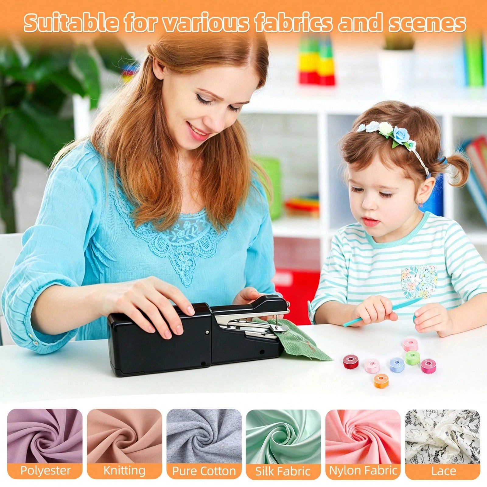 CS-101B Portable Handheld Electric Sewing Machine, Suitable For DIY Sewing, Fabrics, Garments, Travel, Home Use, USB Or AA Battery Powered, Easy To Use, Ideal For Beginners, Compact Size 8.2"X2.7"X1.2
