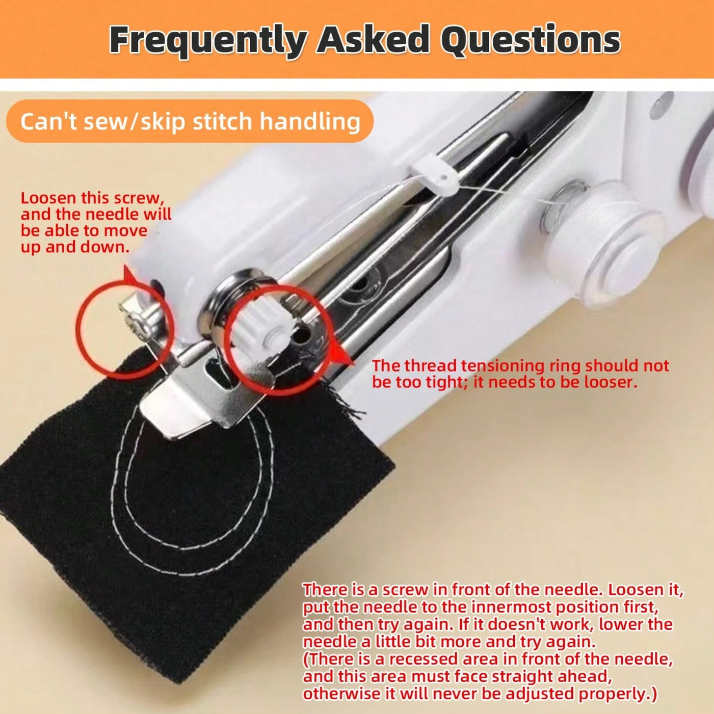 CS-101B Portable Handheld Electric Sewing Machine, Suitable For DIY Sewing, Fabrics, Garments, Travel, Home Use, USB Or AA Battery Powered, Easy To Use, Ideal For Beginners, Compact Size 8.2"X2.7"X1.2
