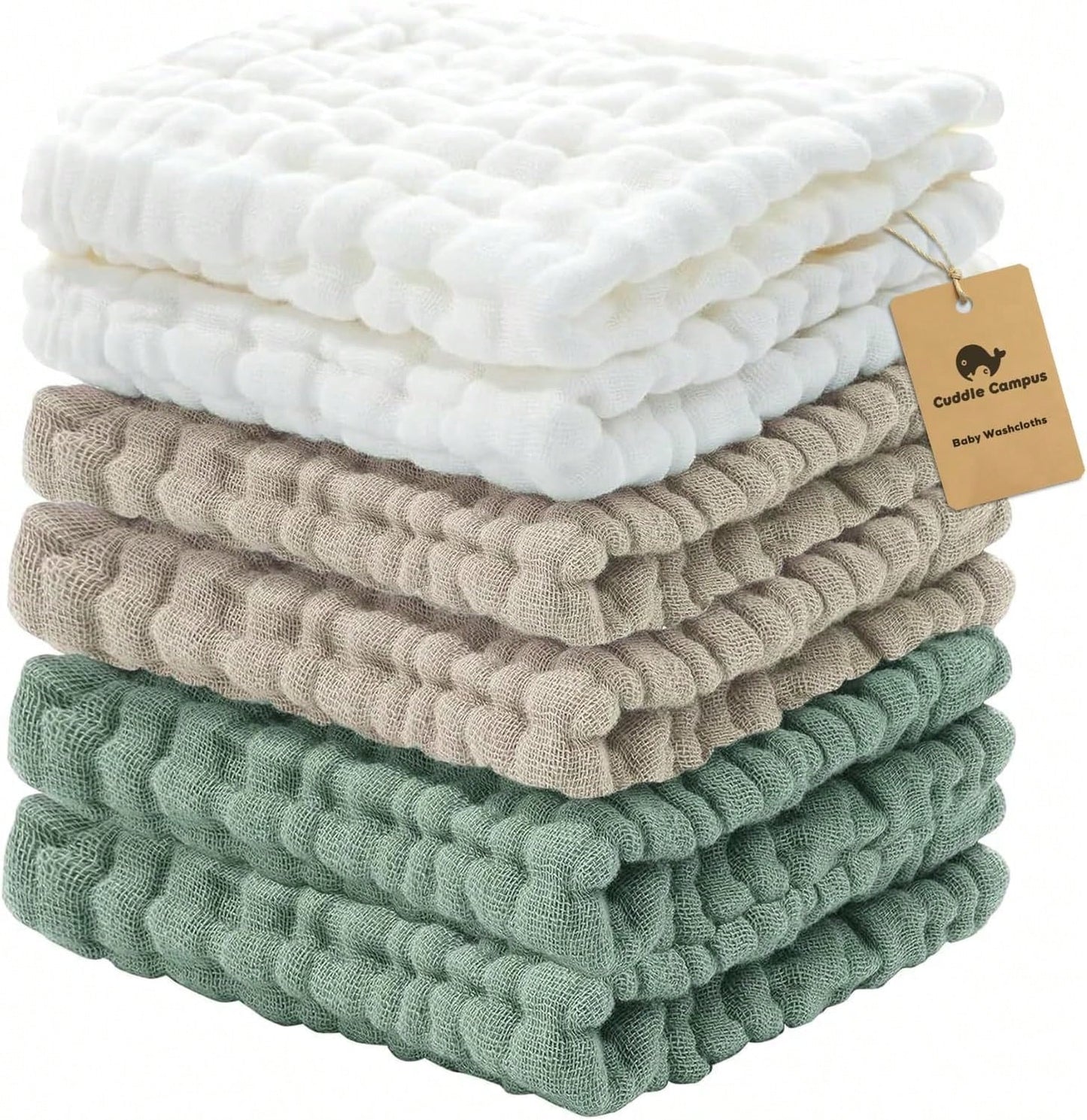 Cuddle Campus Baby Washcloths 6 Packs, Muslin Washcloths Baby,Cotton Burp Cloths, Extra Absorbent And Soft Wash Clothes For Newborns, 12x12 Inches