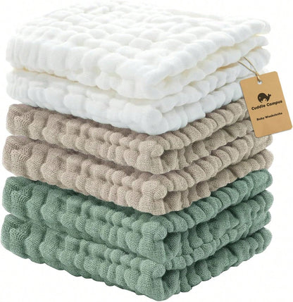Cuddle Campus Baby Washcloths 6 Packs, Muslin Washcloths Baby,Cotton Burp Cloths, Extra Absorbent And Soft Wash Clothes For Newborns, 12x12 Inches