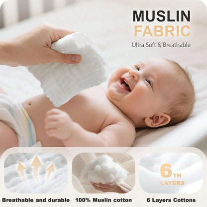 Cuddle Campus Baby Washcloths 6 Packs, Muslin Washcloths Baby,Cotton Burp Cloths, Extra Absorbent And Soft Wash Clothes For Newborns, 12x12 Inches
