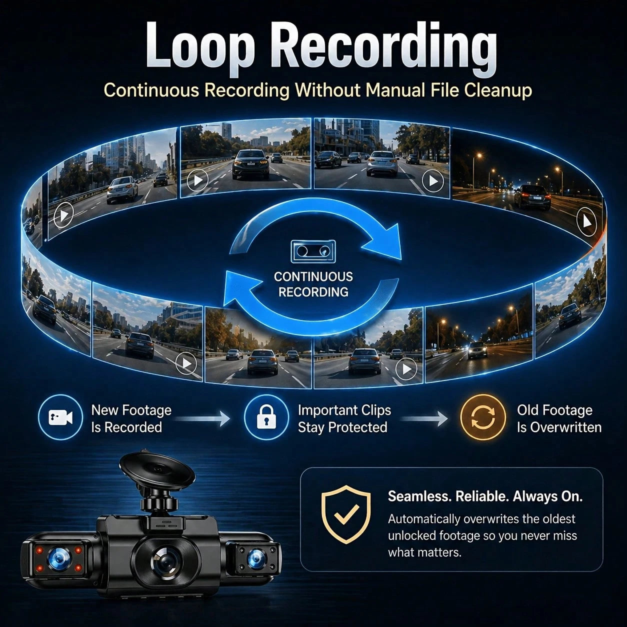 Curear 4-Channel Car DVR Kit, 1080P Front Camera + 720P Rear/Left/Right Cameras, Multi-Camera Dashcam, Gravity Sensor, Night Vision, SD Card Not Included.