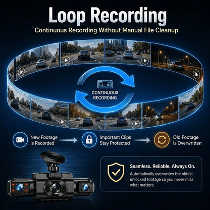 Curear 4-Channel Car DVR Kit, 1080P Front Camera + 720P Rear/Left/Right Cameras, Multi-Camera Dashcam, Gravity Sensor, Night Vision, SD Card Not Included.