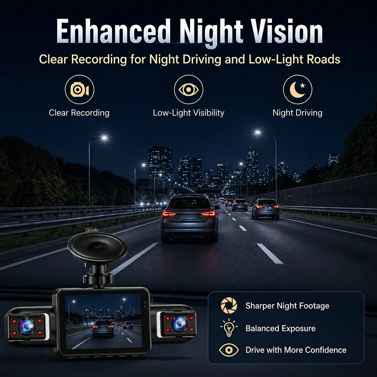 Curear 4-Channel Car DVR Kit, 1080P Front Camera + 720P Rear/Left/Right Cameras, Multi-Camera Dashcam, Gravity Sensor, Night Vision, SD Card Not Included.