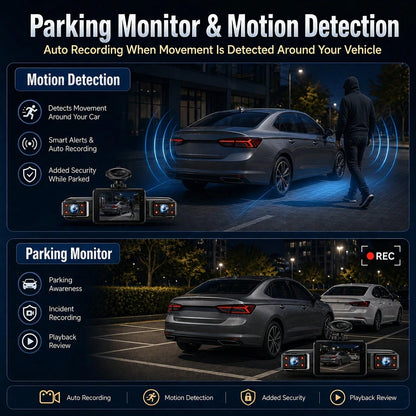 Curear 4-Channel Car DVR Kit, 1080P Front Camera + 720P Rear/Left/Right Cameras, Multi-Camera Dashcam, Gravity Sensor, Night Vision, SD Card Not Included.
