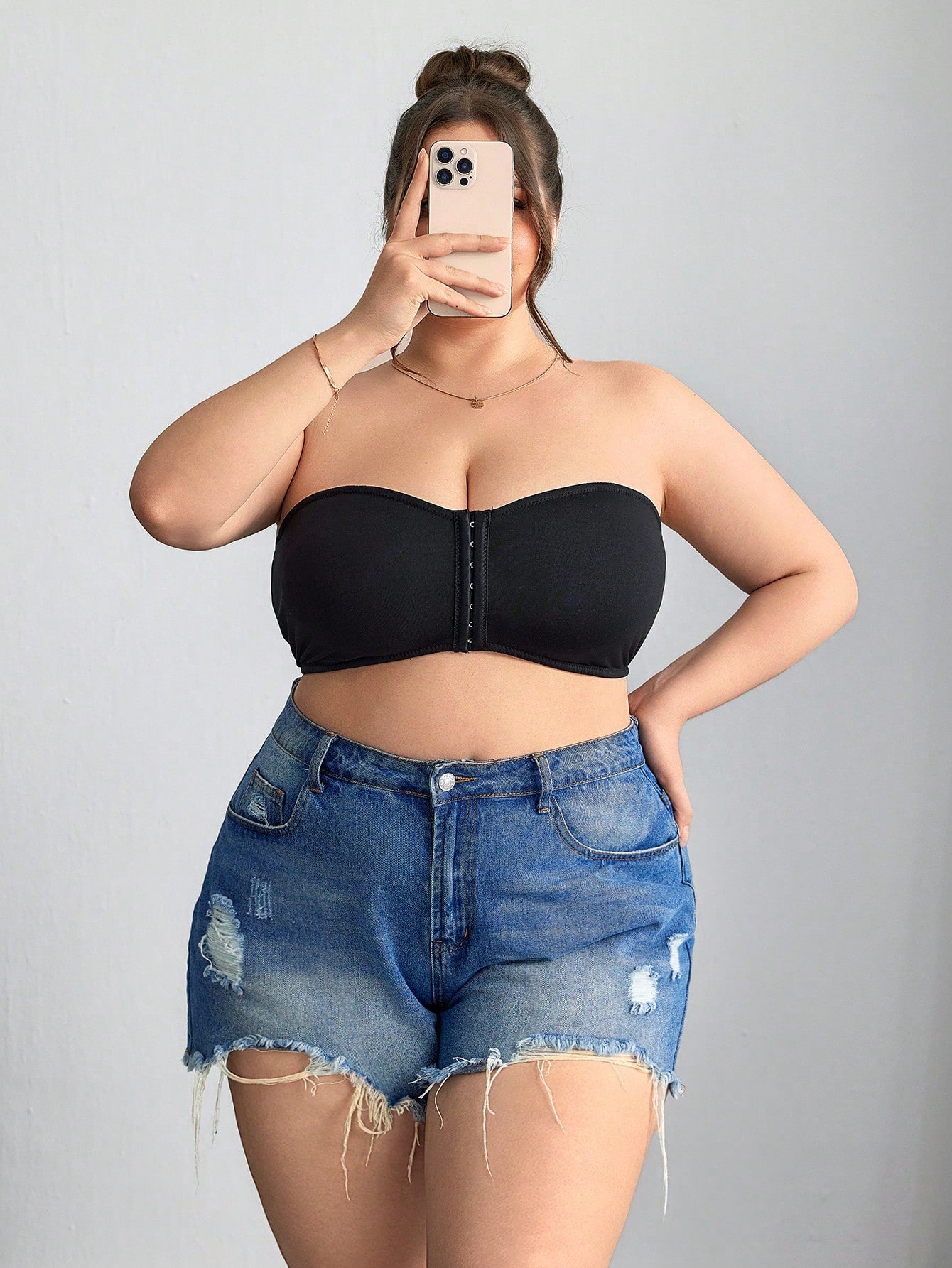 CURVE+ Front Zip Plus Size Minimizer Padded Bra Tank Top,Curve Plus,Hoho Vacation Evening Black Summer Casual Formal