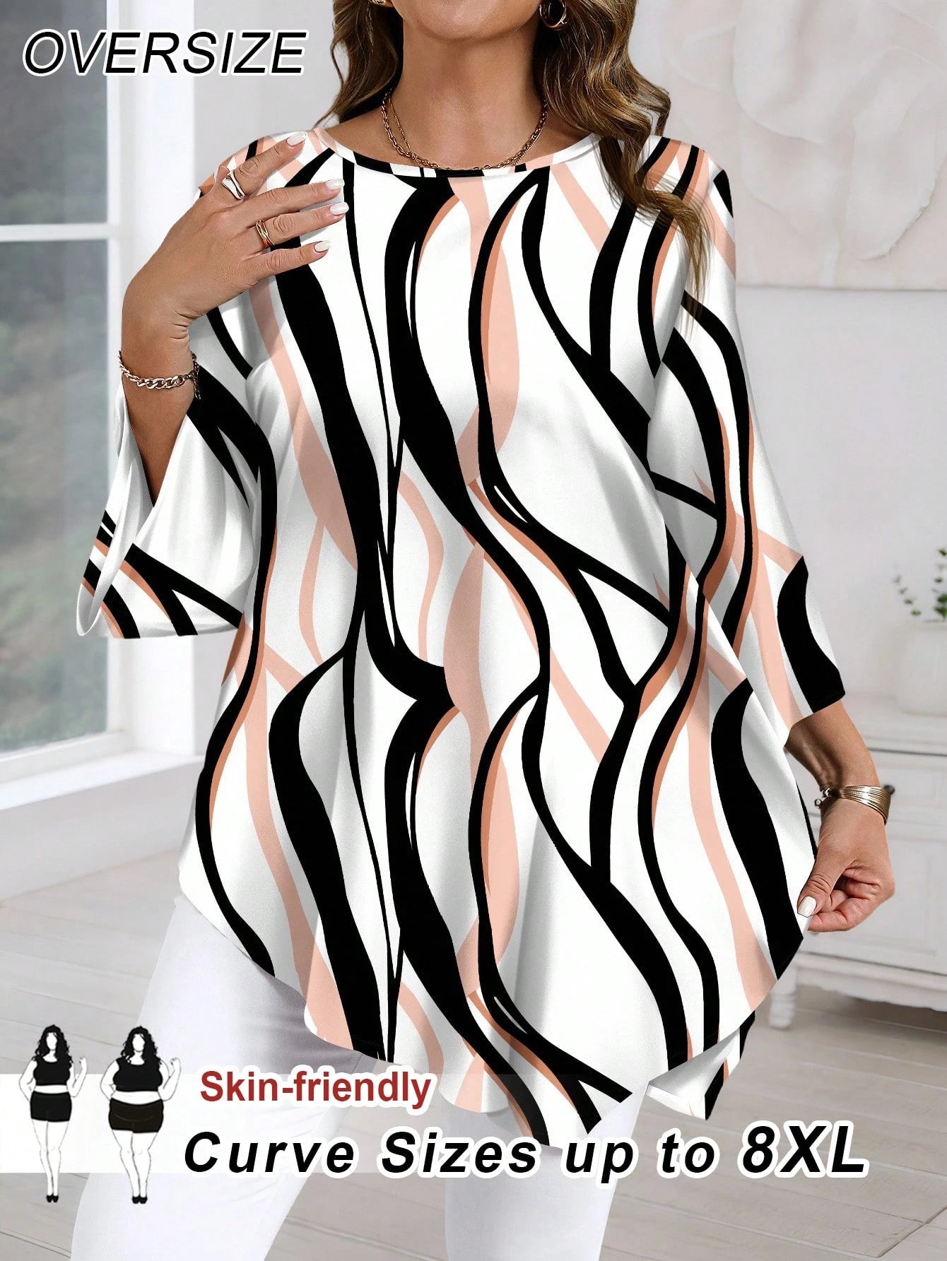 CURVE+ Plus Size Extra Long Asymmetrical All Over Print Shirt Autumn And Women Clothes Chic Blouses For Women Office White Casual Formal