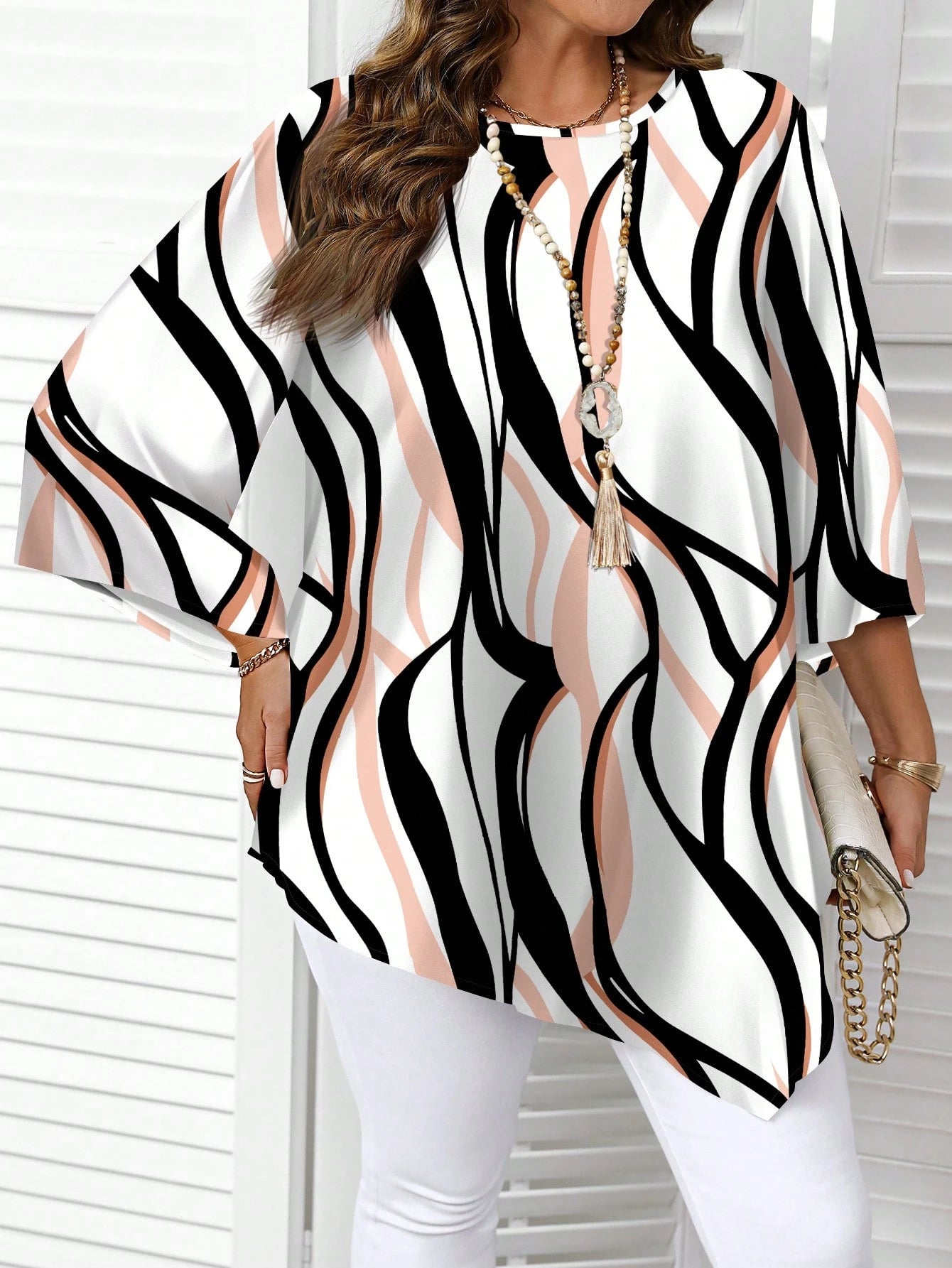 CURVE+ Plus Size Extra Long Asymmetrical All Over Print Shirt Autumn And Women Clothes Chic Blouses For Women Office White Casual Formal