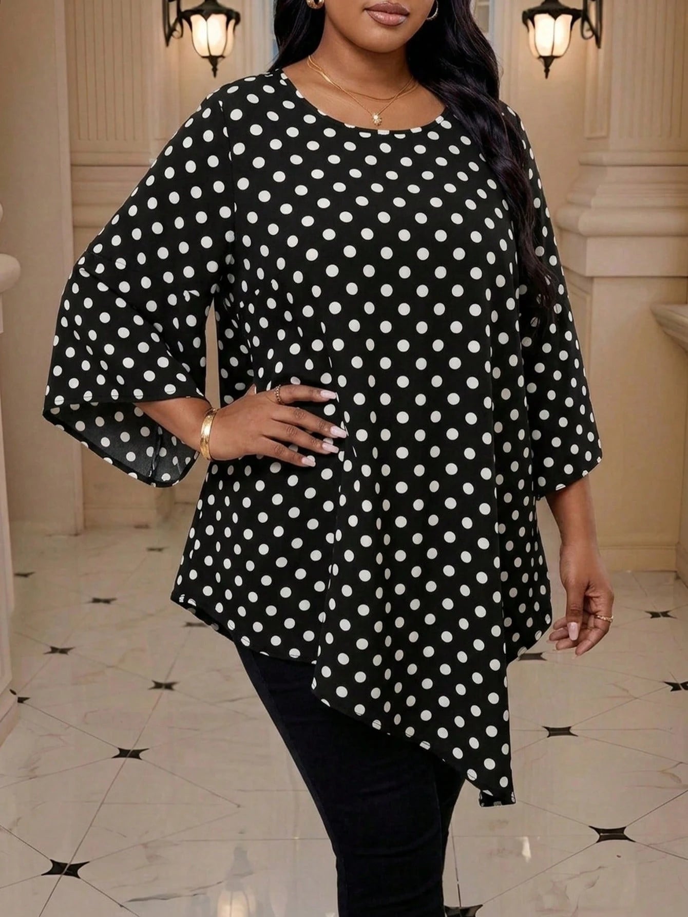 CURVE+ Plus Size Extra Long Asymmetrical All Over Print Shirt Autumn And Women Clothes Chic Blouses For Women Office White Casual Formal