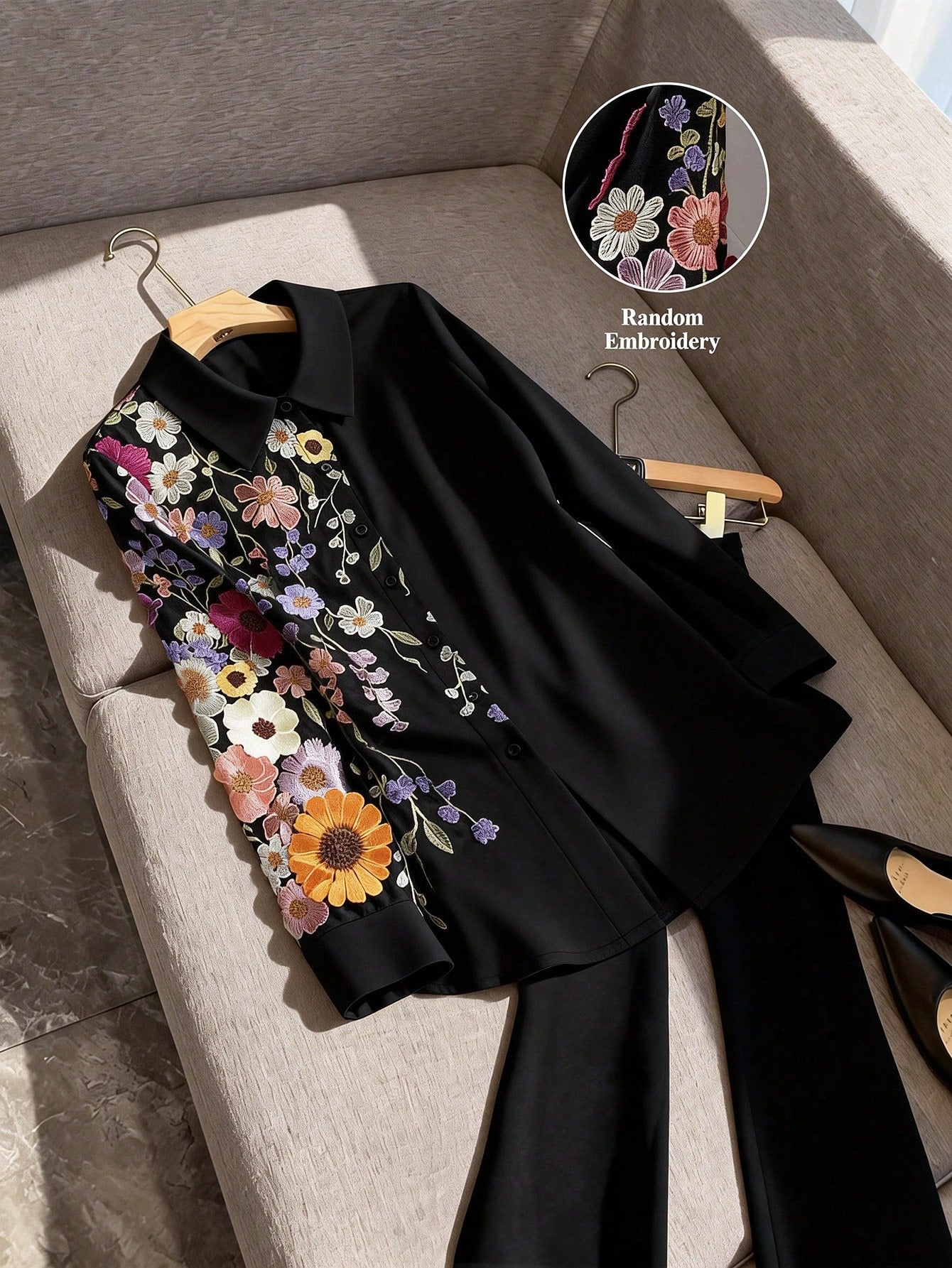 CURVE+ Plus Size Women's Floral Embroidery Pattern Casual Versatile Daily Outing Shirt Fall
