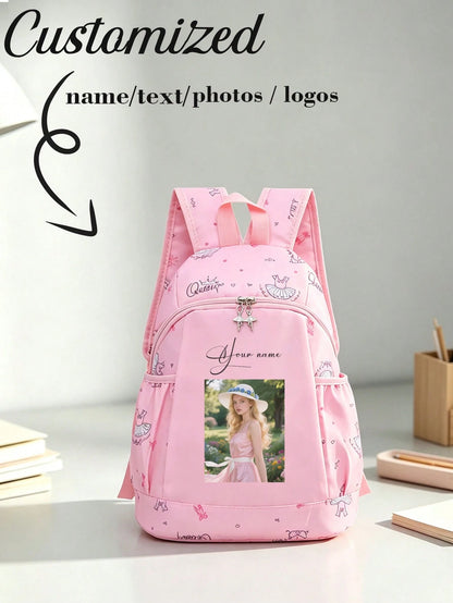 Custom Back Design, Customizable Name/Text/Photo, DIY, Solid Color Minimalist, Large Capacity, Lightweight, Comfortable Shoulder Straps, Zipper Closure; Suitable For School, Commuting, Travel; Applica