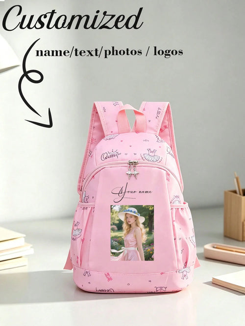 Custom Back Design, Customizable Name/Text/Photo, DIY, Solid Color Minimalist, Large Capacity, Lightweight, Comfortable Shoulder Straps, Zipper Closure; Suitable For School, Commuting, Travel; Applica