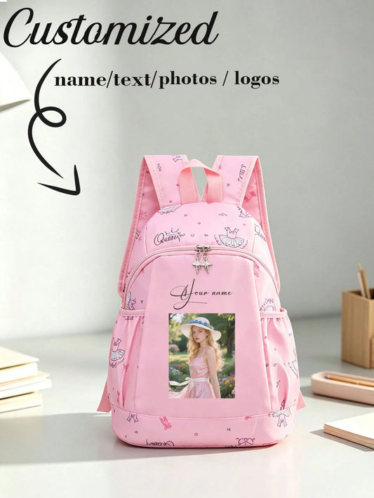 Custom Back Design, Customizable Name/Text/Photo, DIY, Solid Color Minimalist, Large Capacity, Lightweight, Comfortable Shoulder Straps, Zipper Closure; Suitable For School, Commuting, Travel; Applica