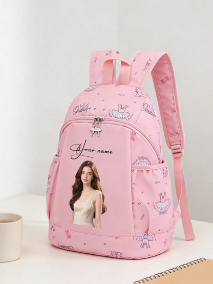 Custom Back Design, Customizable Name/Text/Photo, DIY, Solid Color Minimalist, Large Capacity, Lightweight, Comfortable Shoulder Straps, Zipper Closure; Suitable For School, Commuting, Travel; Applica