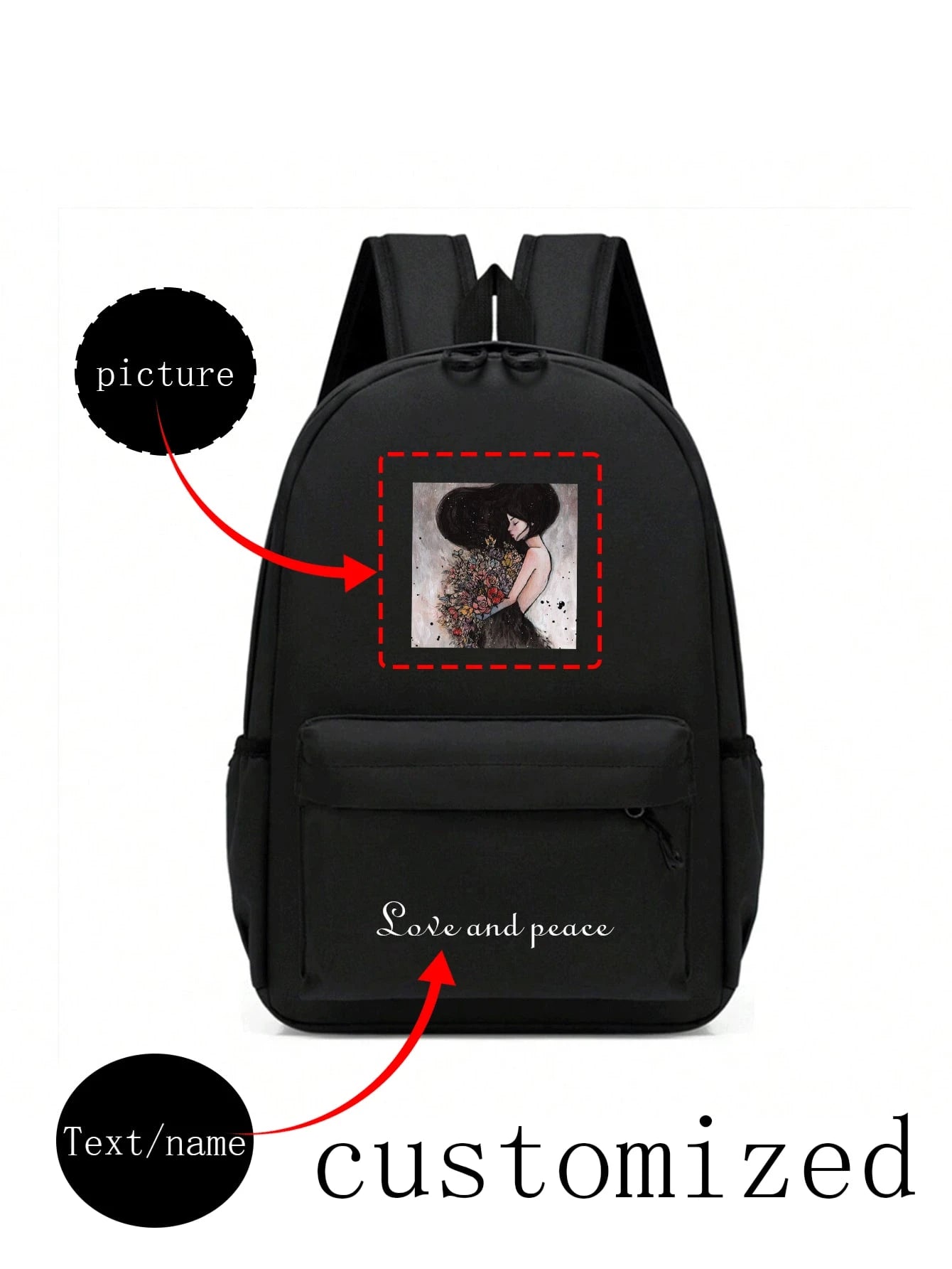 Custom Back Design, Customizable Name/Text/Photo, DIY, Solid Color Minimalist, Large Capacity, Lightweight, Comfortable Shoulder Straps, Zipper Closure; Suitable For School, Commuting, Travel; Applica