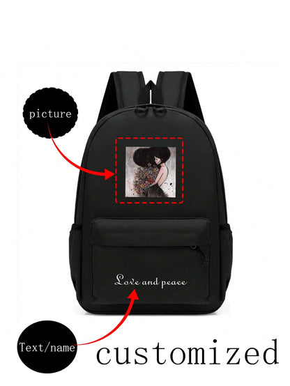 Custom Back Design, Customizable Name/Text/Photo, DIY, Solid Color Minimalist, Large Capacity, Lightweight, Comfortable Shoulder Straps, Zipper Closure; Suitable For School, Commuting, Travel; Applica