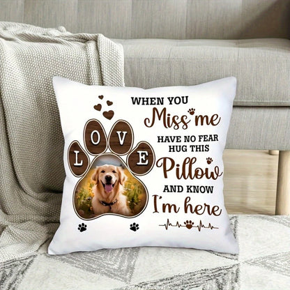 Custom Pets Memorial Throw Pillow, Personalized Printed Brown Love Paw Pillowcase Hugs From Heaven Custom Photo For Dog Cat Memorial & Sympathy Gifts Pet Loss Gift, No Pillow Core Included, Personaliz