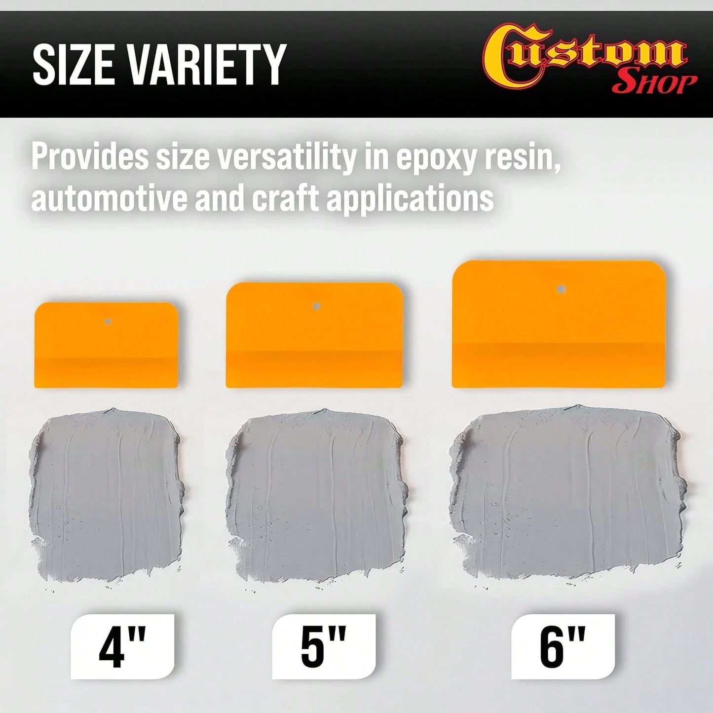 Custom Shop 4, 5, &Amp; 6 Inch Plastic Body Filler Spreader Tools For Automotive Body Fillers, Putties, Glazes, Epoxy Resin, Caulk, Glues- Plastic Spreader Tool Variety Pack