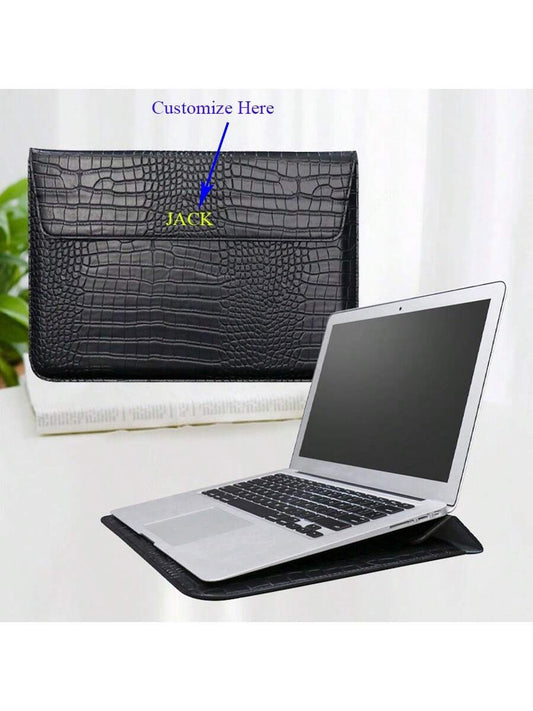 Customized Initial Letters Crocodile Pattern PU Leather Men Laptop Sleeve Bag Compatible With Apple Laptop Air 13 Case 13.3 15.4 Pro Retina Personalized Women Sleeve Envelope PU Leather Laptop All-Pur