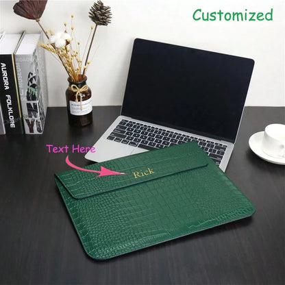 Customized Initial Letters Crocodile Pattern PU Leather Men Laptop Sleeve Bag For Air 13 Case 13.3 15.4 Pro Retina Personalized Women Sleeve Envelope PU Leather Laptop Sleeve Pouch Notebook Stand Cove