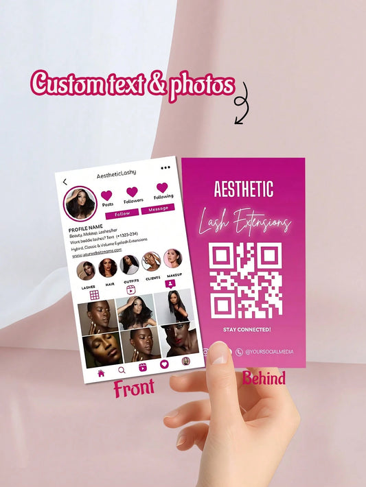 Customized Personalized Hair, Eyelash, Beauty Business Cards, 200/500/1000pcs, Double-Sided QR Code Social Media Contact Cards, Customized Photo & Text Business Card Template Design,For Family, Lash