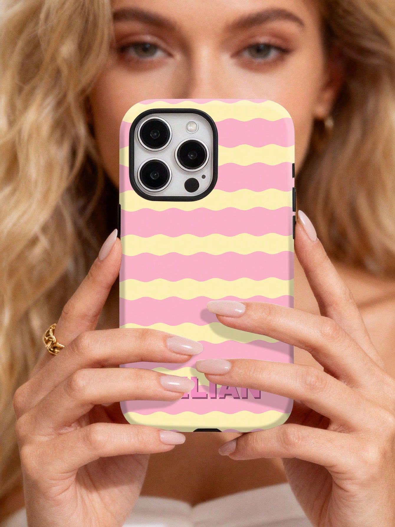 Customized Striped Patchwork Letter Color 2-In-1 Glossy Protective Hard Phone Case Cover Compatible With 11/12/13/14/15/16 17 Pro Max, Personalized Name Letter Shockproof Protective Shell, DIY Phone C