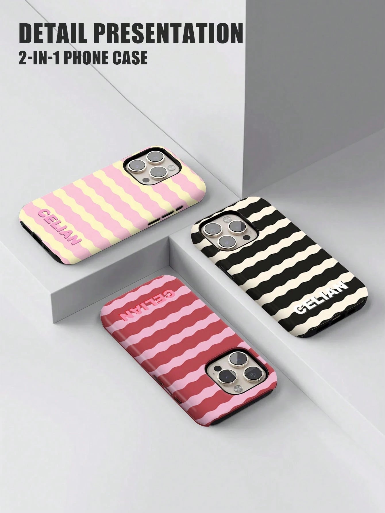 Customized Striped Patchwork Letter Color 2-In-1 Glossy Protective Hard Phone Case Cover Compatible With 11/12/13/14/15/16 17 Pro Max, Personalized Name Letter Shockproof Protective Shell, DIY Phone C