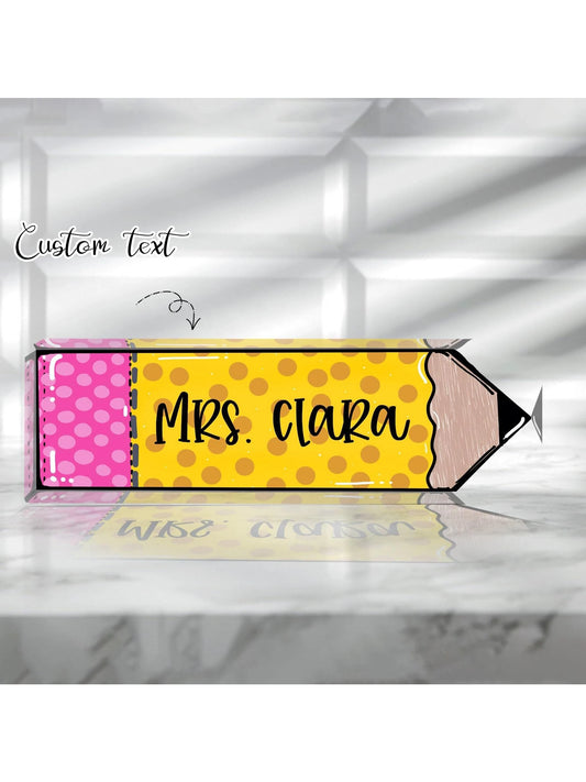 Customized Teacher Pencil Sign41styles, Teacher Gifts, Teacher Appreciation Gift, Teacher Desk Name Plate, Personalized Gift For Teacher, Teacher Name Sign,[Custom Acrylic Desk Nameplate] High Gloss C