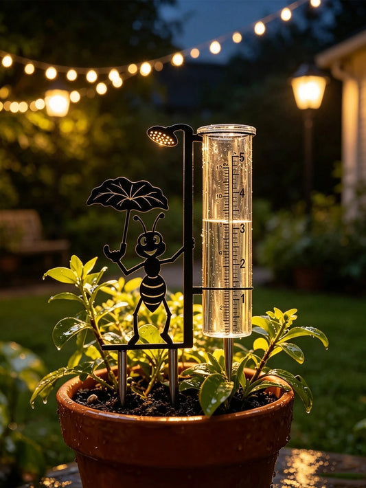 Cute Ant Rain Gauge Stake, Metal Garden Art Decor, Outdoor Garden Lawn Rain Measurement Tool