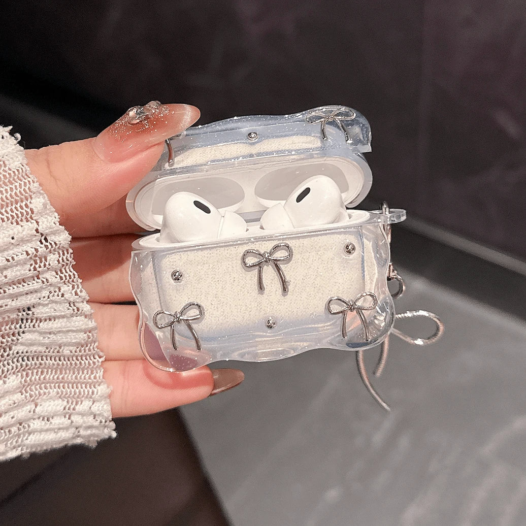 Cute Bow Earphone Case (1 Piece)- Comes With A Lovely Bow Charm. High-Quality Protective Case, Compatible With AirPodsmodel1/2/3/4/Pro/Pro (2nd Generation)/Pro 3. Shockproof And Stylish, An Ideal Gif