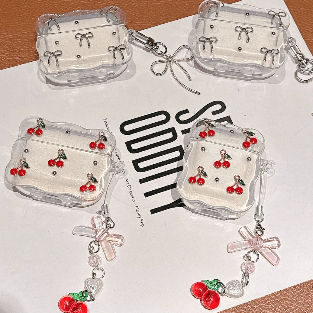 Cute Bow Earphone Case (1 Piece)- Comes With A Lovely Bow Charm. High-Quality Protective Case, Compatible With AirPodsmodel1/2/3/4/Pro/Pro (2nd Generation)/Pro 3. Shockproof And Stylish, An Ideal Gif
