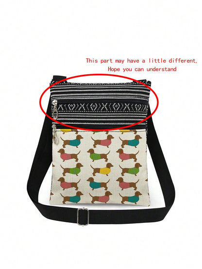 Cute Cartoon Black Cat Print Crossbody Bag, Reusable Shoulder Bag With Floral Animal Pattern, Adjustable Strap, Portable Messenger Bag, Party Gift For Cat Lovers, Purple, Kawaii